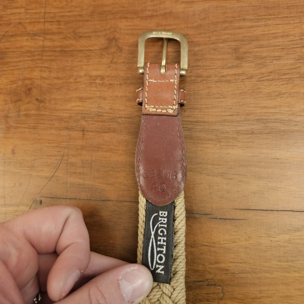 Brighton Leather Corded Belt 39206 Solid Brass Buckle Brown Size 40 Made In USA - Picture 2 of 5